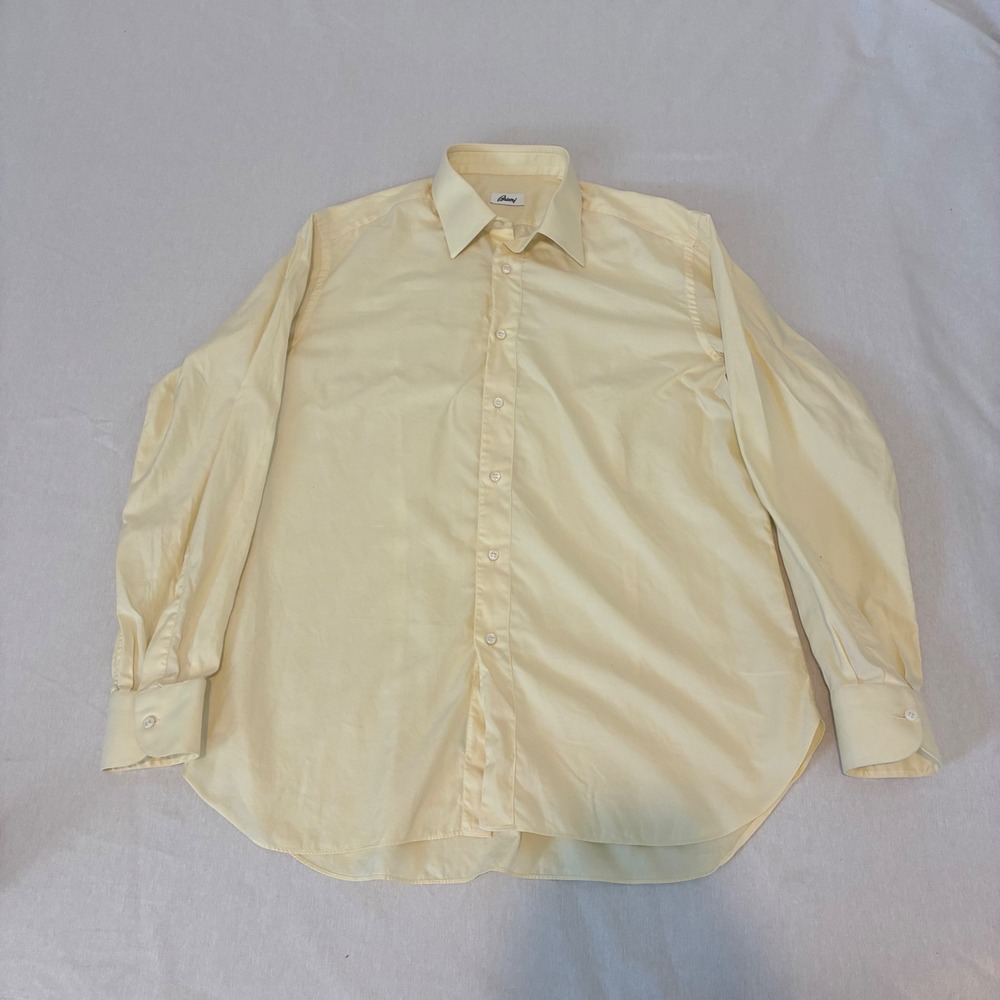 Brioni Dress Shirt Mens 16 Yellow Long Sleeve Button Down Italy Cotton